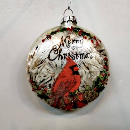 Doiron's - Glass Merry Christmas With Cardinal Ornament